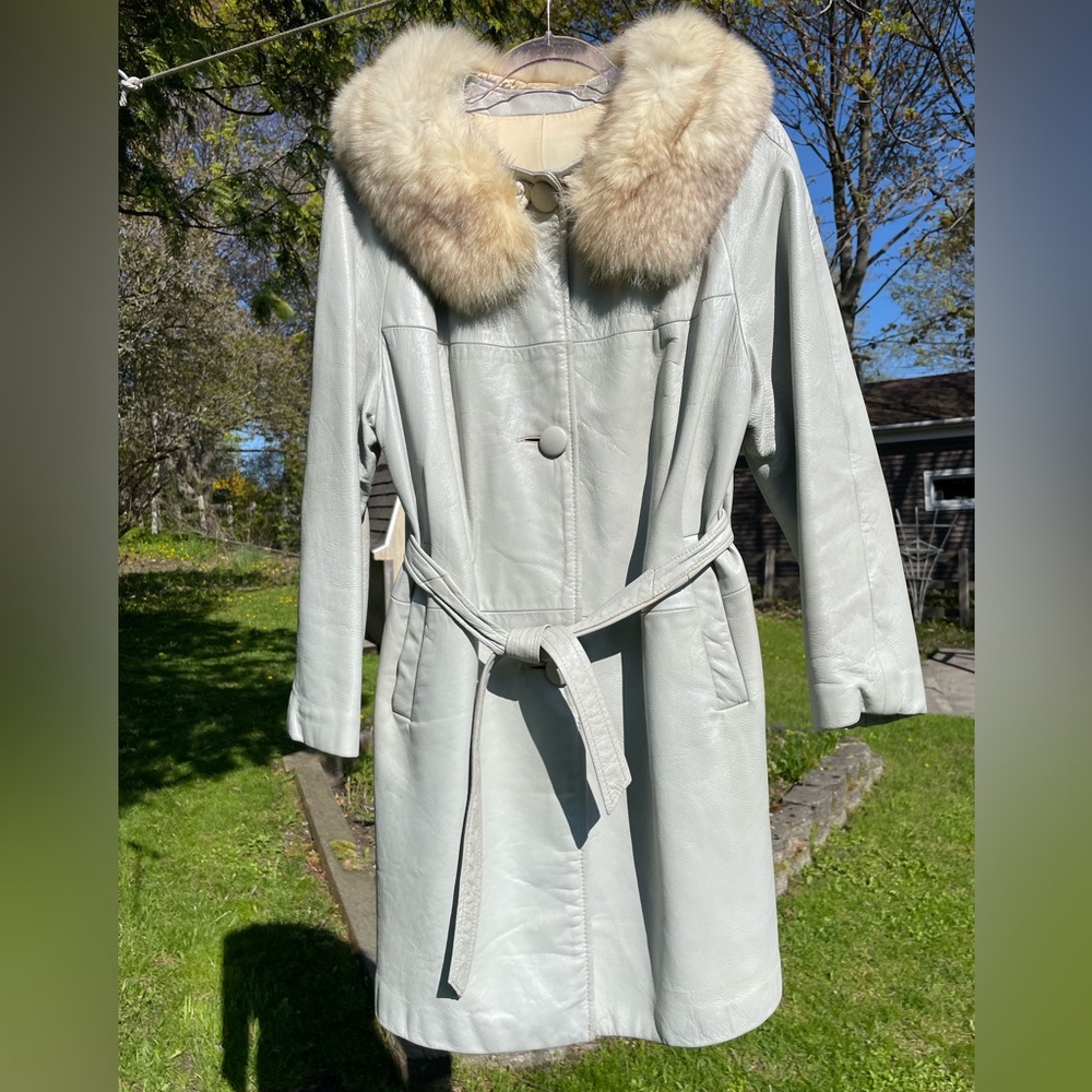 1960’s Pale Dove Grey Leather With Fox Collar Penny Lane Coat